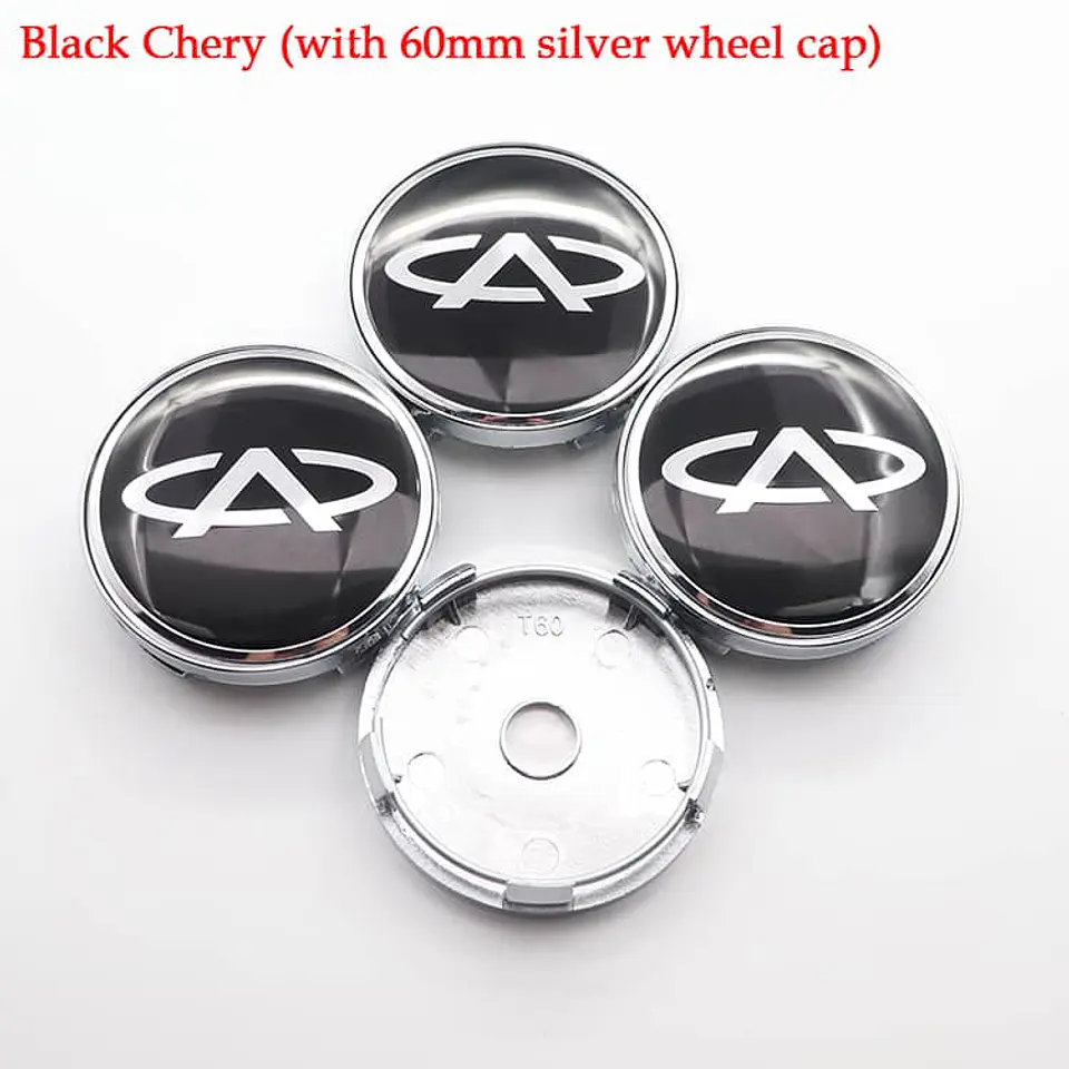 X4 Tapa centro llantas Chery negro 60mm 56mm - Negro Plateado 2