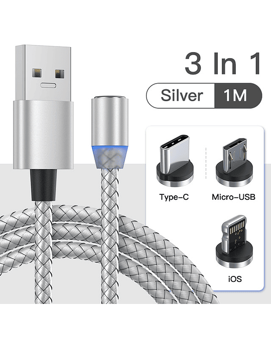 Cable usb magnético 3 en 1 carga rápida 2.4A tipo C, Micro