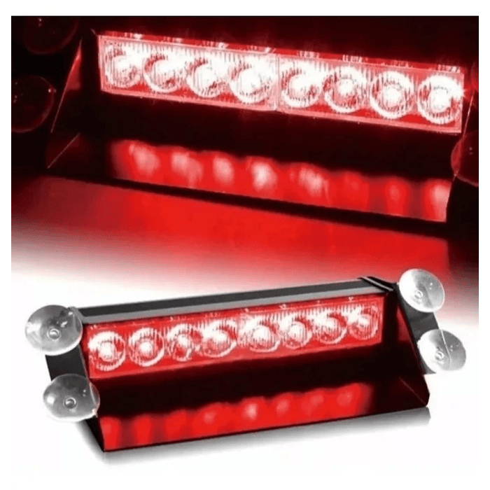 Luz Baliza Destellante estroboscópica de advertencia para Parabrisas de Auto y camión, luces Led color Rojo con 3 modos de parpadeo, 8 Led, 12V 1