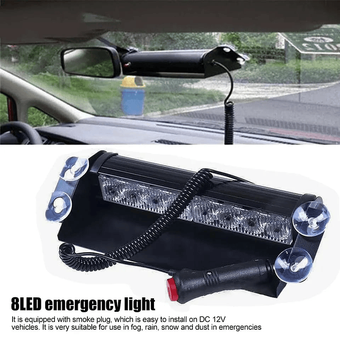 Luz Baliza Destellante estroboscópica de advertencia para Parabrisas de Auto y camión, luces Led color Rojo con 3 modos de parpadeo, 8 Led, 12V 7