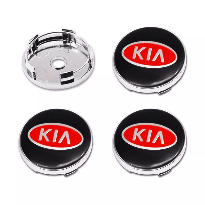 Set X4 Tapa centro de Llantas de autos 60mm y 56mm universal Kia logo Rojo 5