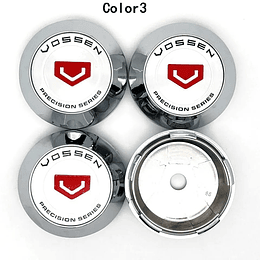 X4 Tapa centro de llantas de auto tunning conica marca Vossen Plata con Logo Rojo