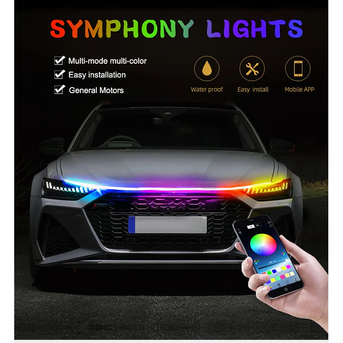 Tiras de Decoración Led para capot de autos, luces RGB  9