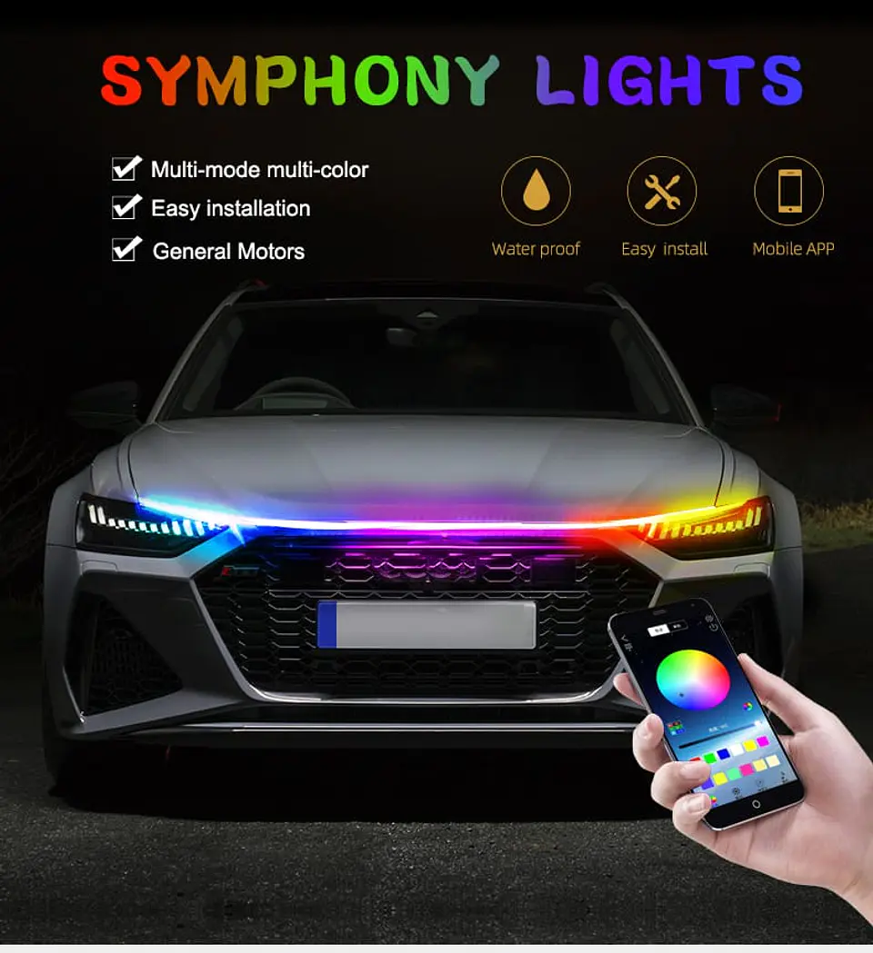 Tiras de Decoración Led para capot de autos, luces RGB 9