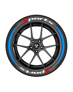 Letras Sports 3D Pegatinas de caucho para decoración de neumáticos de autos y motos.color azul