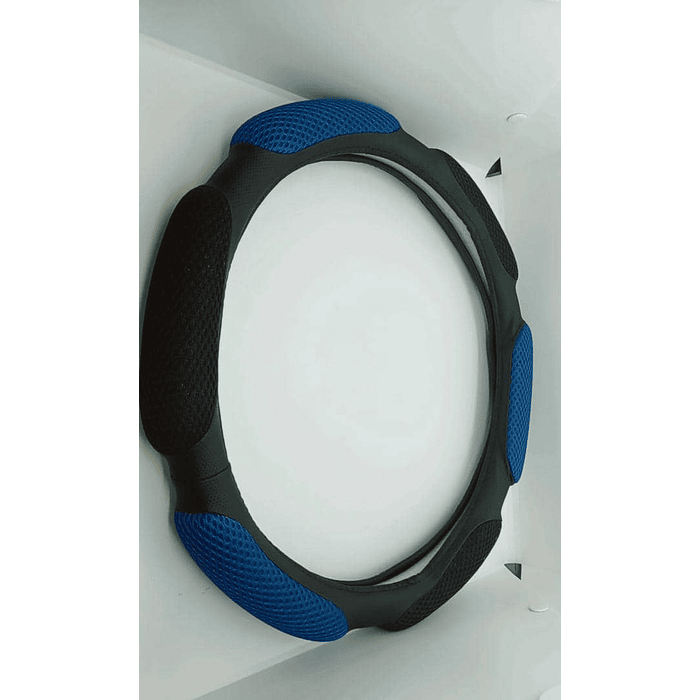 Funda cubre Volante de autos standard 38cm ergonómico con goma transpirable y malla antideslizante color negro con azul 5