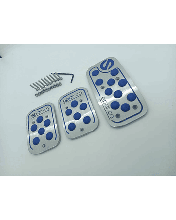 Set cubre pedales de auto sparco 3 piezas de aluminio tunning universal autos sincrónicos /manuales modelo cromado con azul