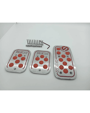 Set cubre pedales de auto sparco 3 piezas de aluminio tunning universal autos sincrónicos /manuales modelo cromado con rojo