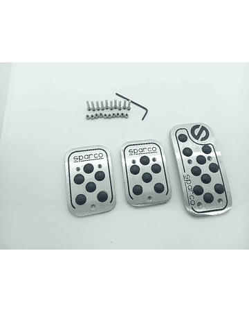 Set cubre pedales de auto sparco 3 piezas de aluminio tunning universal autos sincrónicos /manuales modelo cromado con negro