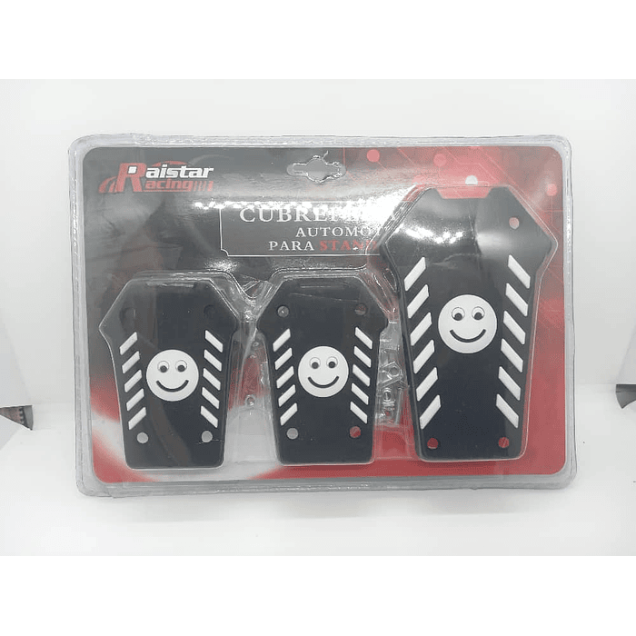 Set cubre pedales de auto diseño carita feliz 3 piezas de aluminio y goma tunning universal para autos manuales colores Negro con blanco  4