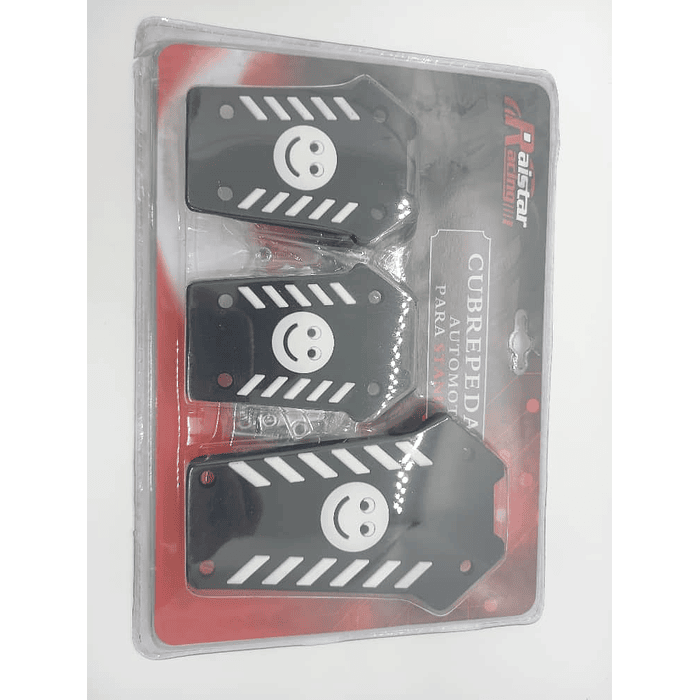 Set cubre pedales de auto diseño carita feliz 3 piezas de aluminio y goma tunning universal para autos manuales colores Negro con blanco  5