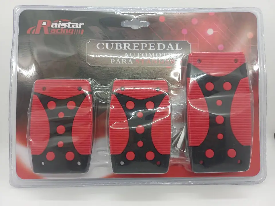 Set cubre pedales de auto, 3pzs aluminio/goma - Negro/Rojo 5