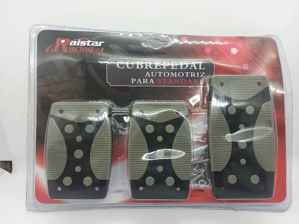 Set cubre pedales de auto, 3pzs aluminio/goma - Negro/Gris 5