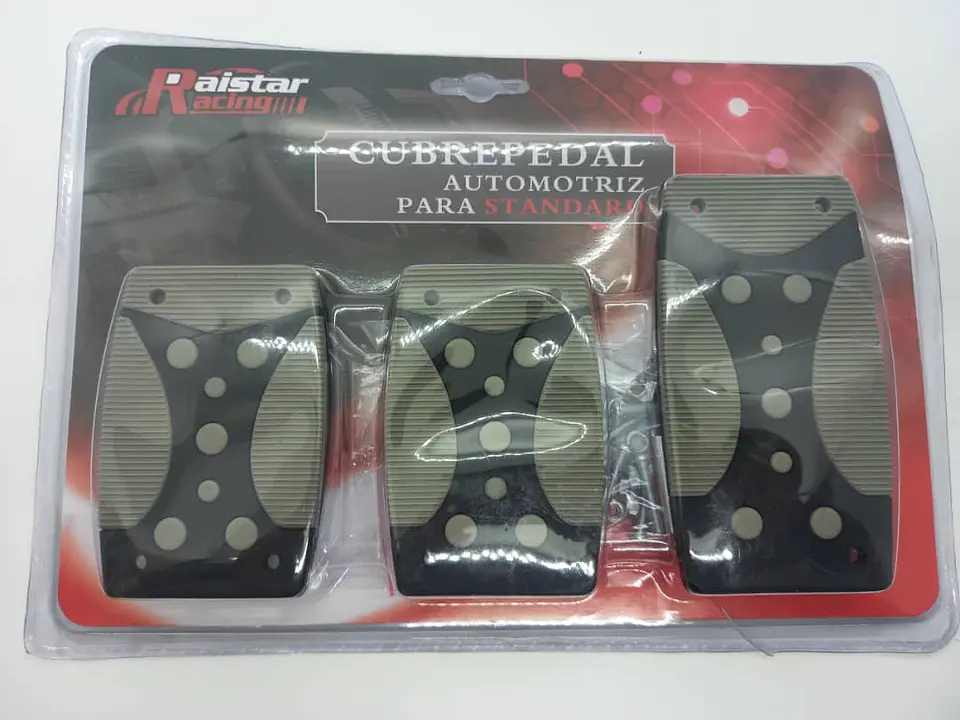 Set cubre pedales de auto, 3pzs aluminio/goma - Negro/Gris 7
