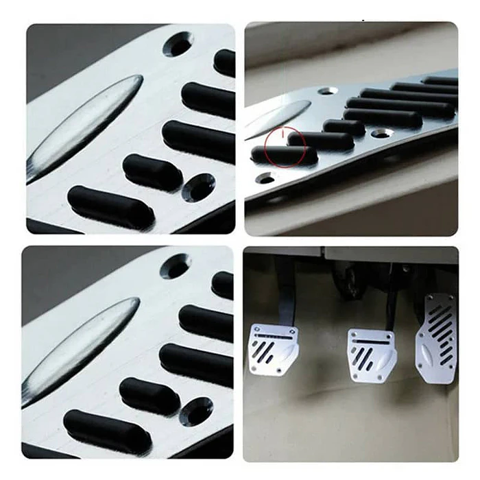 Set cubre pedales de auto 3 piezas de aluminio y goma tunning universal para autos manuales colores Cromado línea negra H82-23N 2
