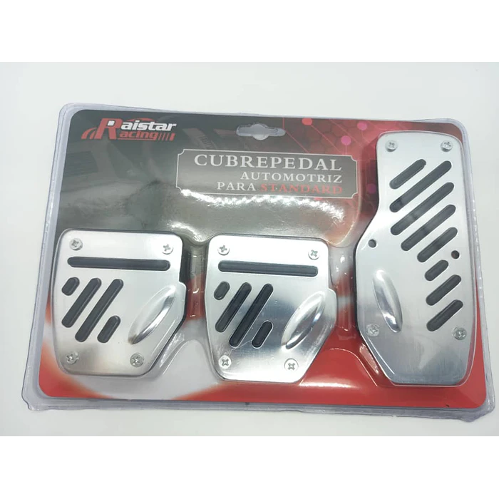 Set cubre pedales de auto 3 piezas de aluminio y goma tunning universal para autos manuales colores Cromado línea negra H82-23N 1