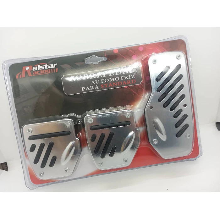 Set cubre pedales de auto 3 piezas de aluminio y goma tunning universal para autos manuales colores Cromado línea negra H82-23N 4