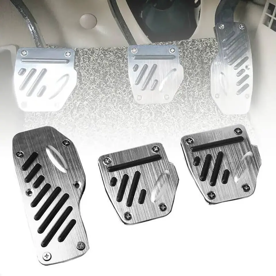 Set cubre pedales de auto, 3pzs - Cromado línea negra H82-23N 6