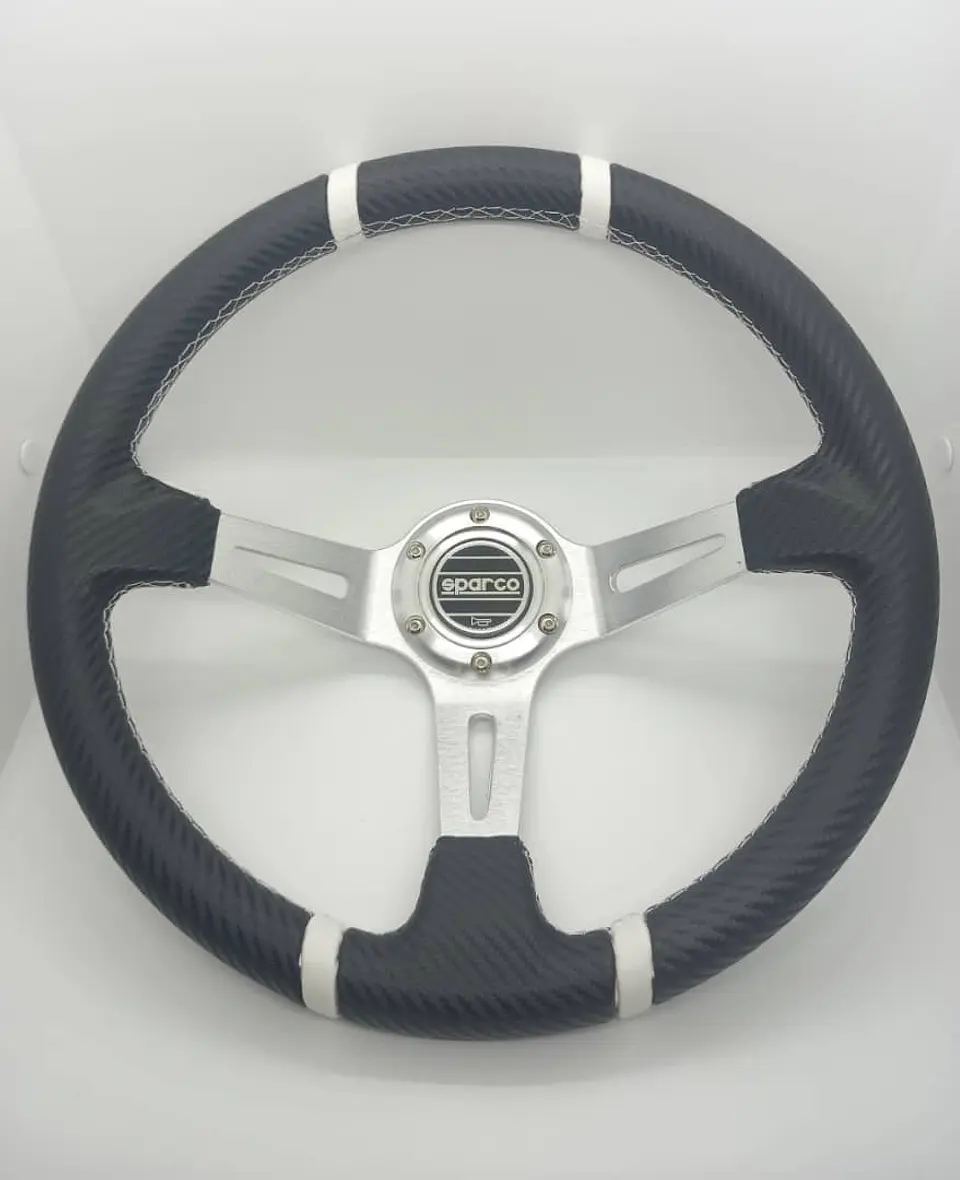 Volante deportivo universal Sparco 35cm - Centro Plata, línea Blanca 5