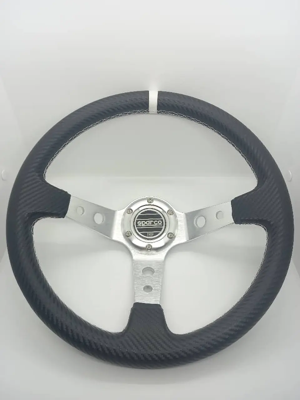 Volante deportivo Sparco 35cm (agujeros) - Centro Plata, línea Blanca 6