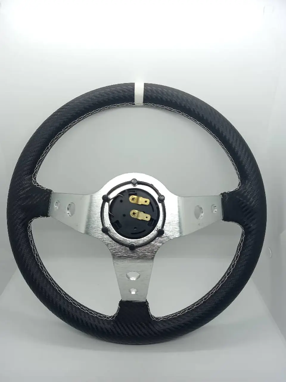 Volante deportivo Sparco 35cm (agujeros) - Centro Plata, línea Blanca 7