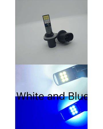 Par de ampolletas Led 2 colores en 1 Modelo 880/881/h27 4800Lm 12V Blanco con azul