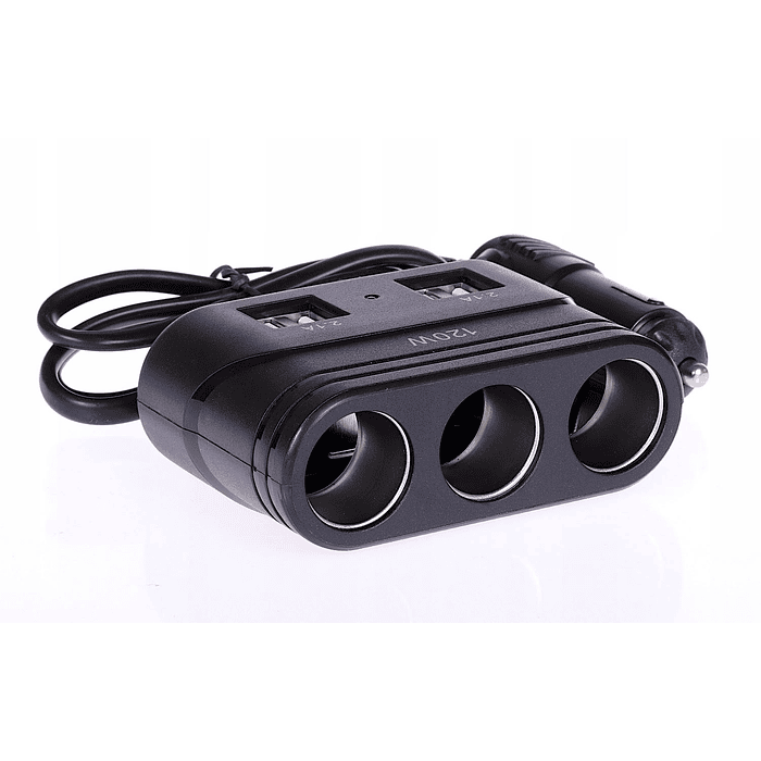 Adaptador  Splitter Multienchufe con 3 Tomas de Corriente tipo cenicero y 4 puertos USB de 2.1 amperes 5V para autos 12v y 24v 120watt  6