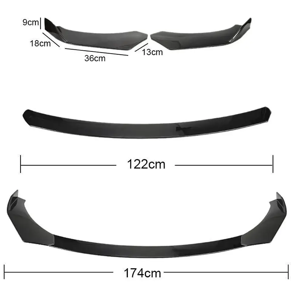 Lip Bumper - Faldón delantero Sencillo o SUV 3 piezas negro 4