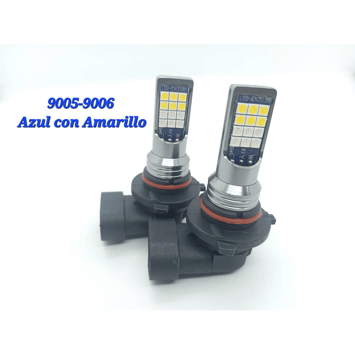 Par de ampolletas Led 2 colores en 1 Modelo 9005-9006 4800Lm 12V Amarillo con Azul 1