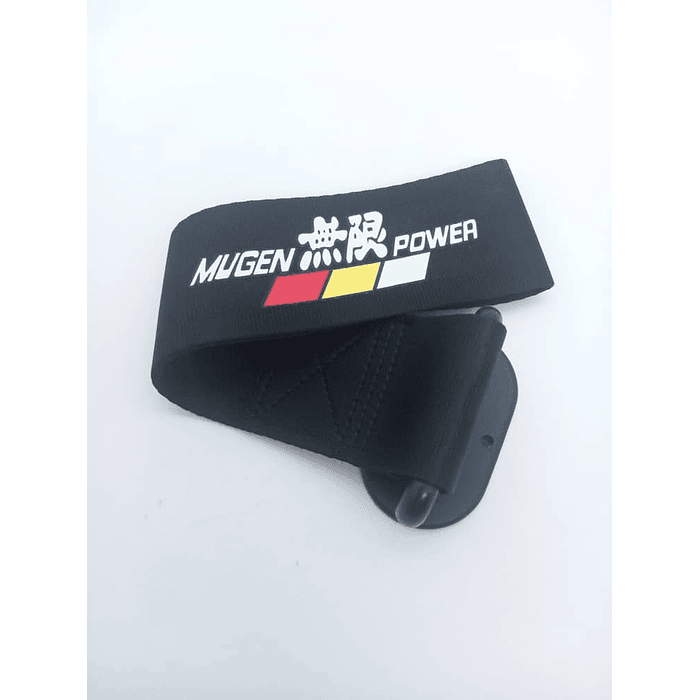 Cinta correa gancho de remolque ó arrastre tow strap universal MUGEN tunning color NEGRO con adhesivo 5