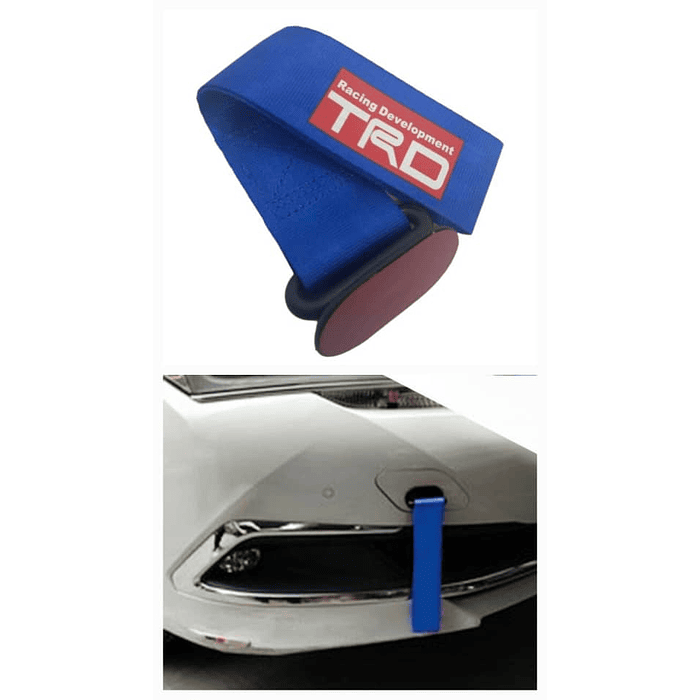 Cinta correa gancho de remolque ó arrastre tow strap universal TRD tunning color AZUL con adhesivo precio 6990pesos 2