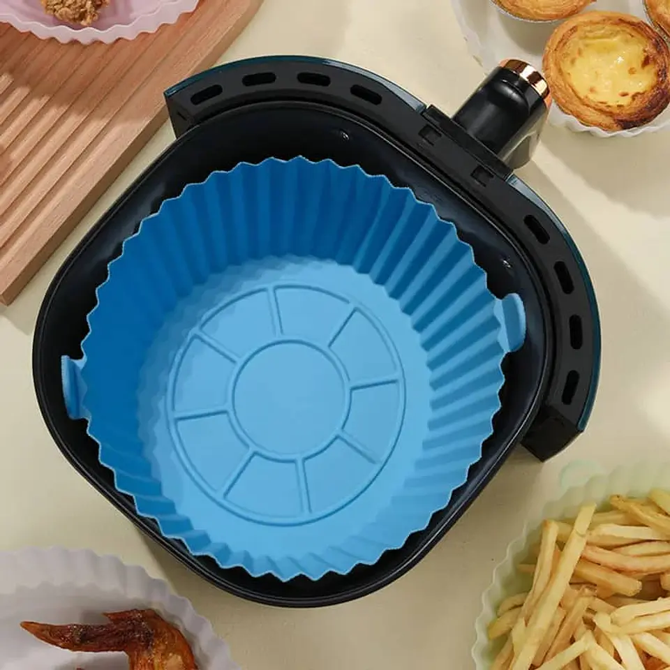 Cesta de silicona para freidora de aire, bandeja reutilizable celeste 2