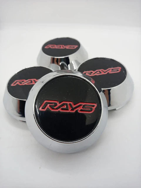 Tapa centro de llantas de auto tunning conica rays negro letra roja