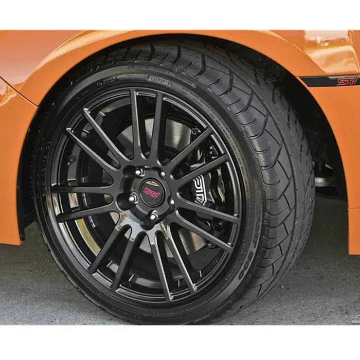 Set X4 Tapa centro de Llantas de autos universal STI NEGRO CON ROJO 3