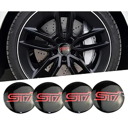Set X4 Tapa centro de Llantas de autos universal STI NEGRO CON ROJO