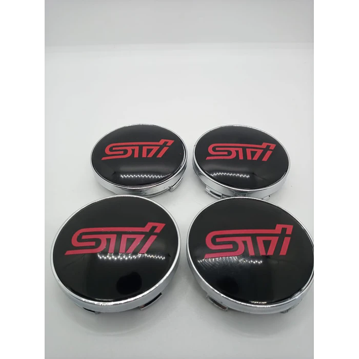Set X4 Tapa centro de Llantas de autos universal STI NEGRO CON ROJO 4