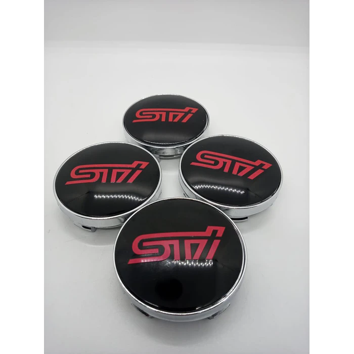 Set X4 Tapa centro de Llantas de autos universal STI NEGRO CON ROJO 6