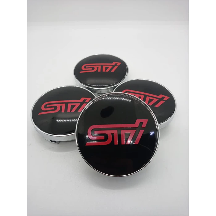 Set X4 Tapa centro de Llantas de autos universal STI NEGRO CON ROJO 7