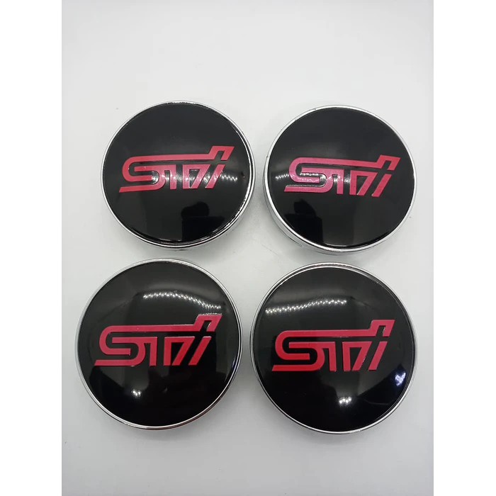 Set X4 Tapa centro de Llantas de autos universal STI NEGRO CON ROJO 8