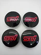 Set X4 Tapa centro de Llantas de autos universal STI NEGRO CON ROJO - thumbnail 8