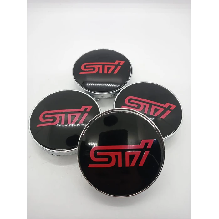 Set X4 Tapa centro de Llantas de autos universal STI NEGRO CON ROJO 9