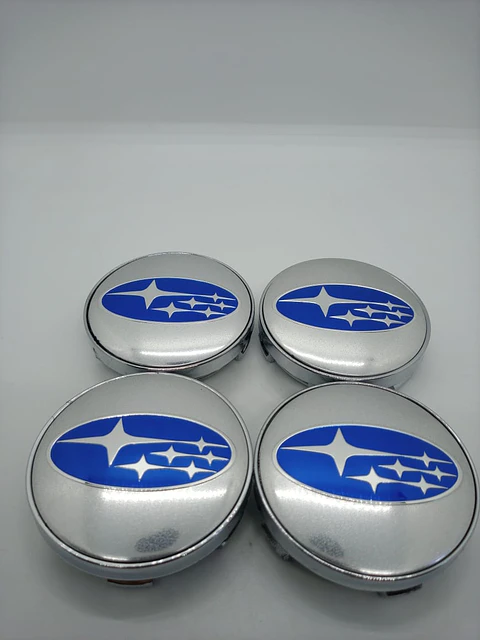 Set X4 Tapa centro de Llantas de autos Subaru PLATA AZUL universal