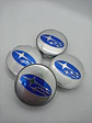 Set X4 Tapa centro de Llantas de autos Subaru PLATA AZUL universal - Miniatura 6
