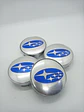 Set X4 Tapa centro de Llantas de autos Subaru PLATA AZUL universal - Miniatura 9