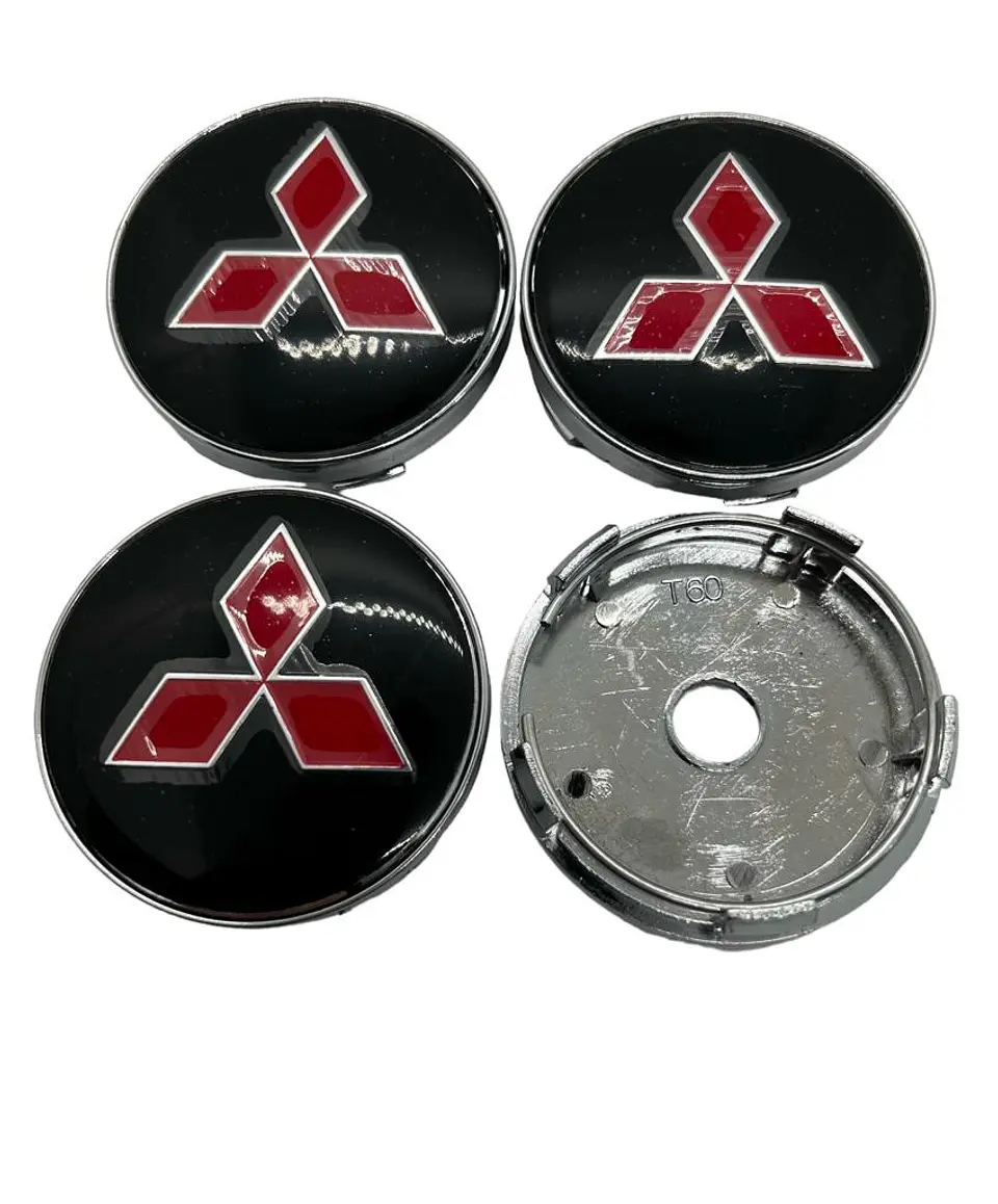 X4 Tapa centro llantas Mitsubishi 60mm/56mm - Negro/Plateado/Rojo 7