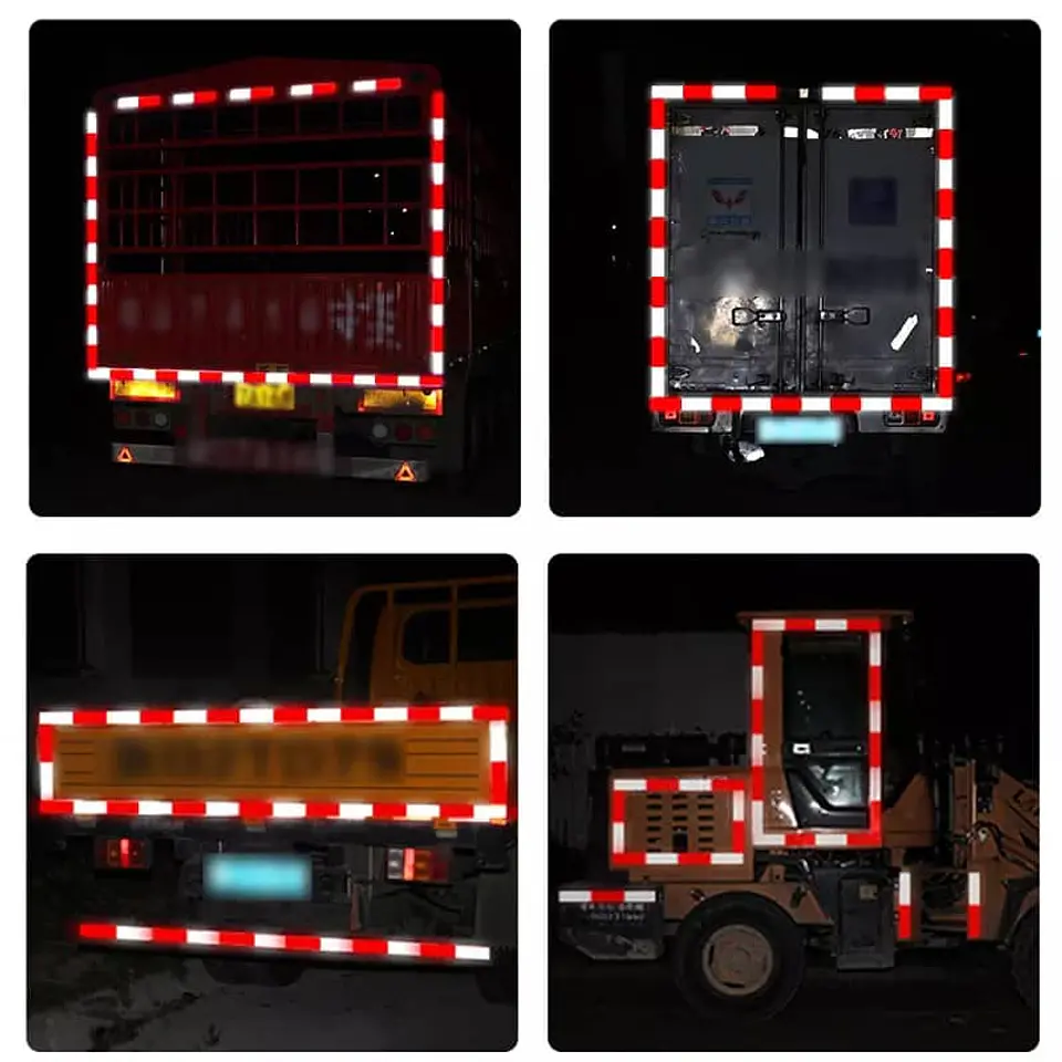 Pegatinas reflectantes para auto y camión color blanco con rojo tira 8