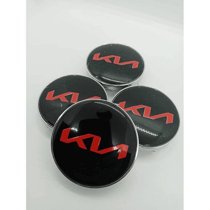 Set X4 Tapa centro de Llantas de autos universal kia logo nuevo negra letra roja  1