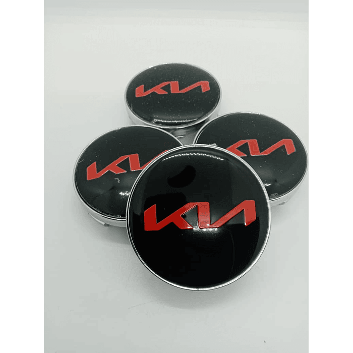 Set X4 Tapa centro de Llantas de autos universal kia logo nuevo negra letra roja  6