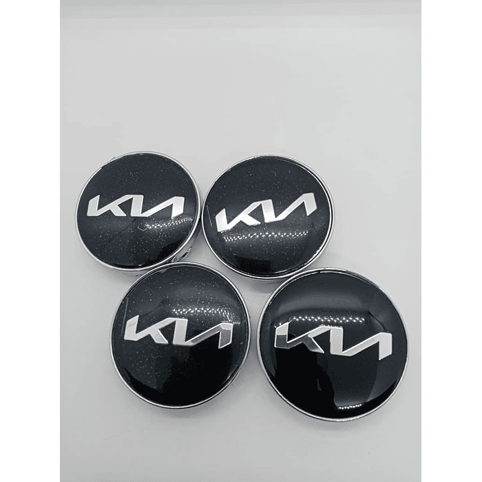 Set X4 Tapa centro de Llantas de autos universal kia logo nuevo negra letra plata 5