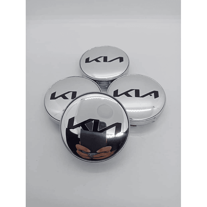 Set X4 Tapa centro de Llantas de autos 60mm o 56mm universal kia logo nuevo plata letra negra 1